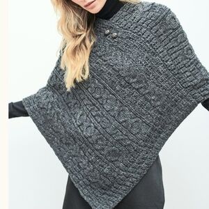 Aran Sweater Market Irish Cable Knit Wool Poncho One Size Gray Like New
